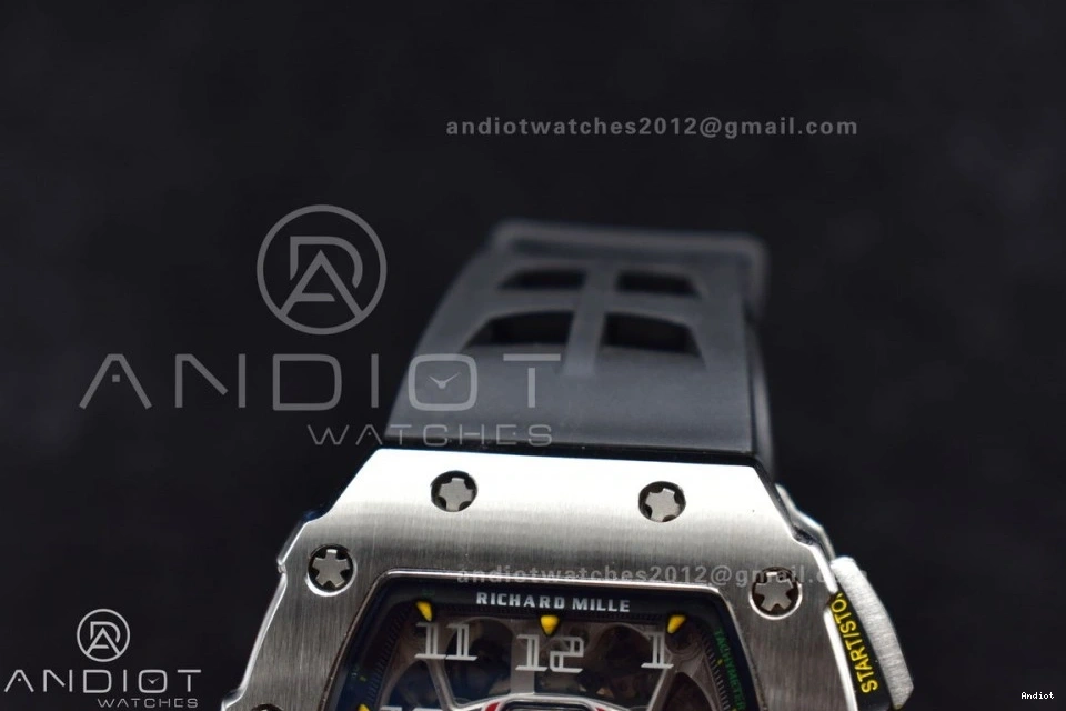 SS A7750 1:1 Crystal KVF Black Dial Black RM011 Chrono on Strap Best V3 Edition Rubber 0121